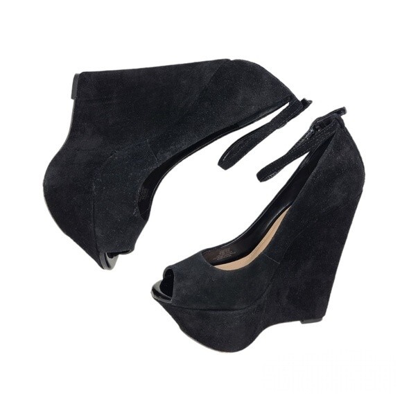 Sole Society Louisa Black Suede Wedges 6 - Picture 8 of 11